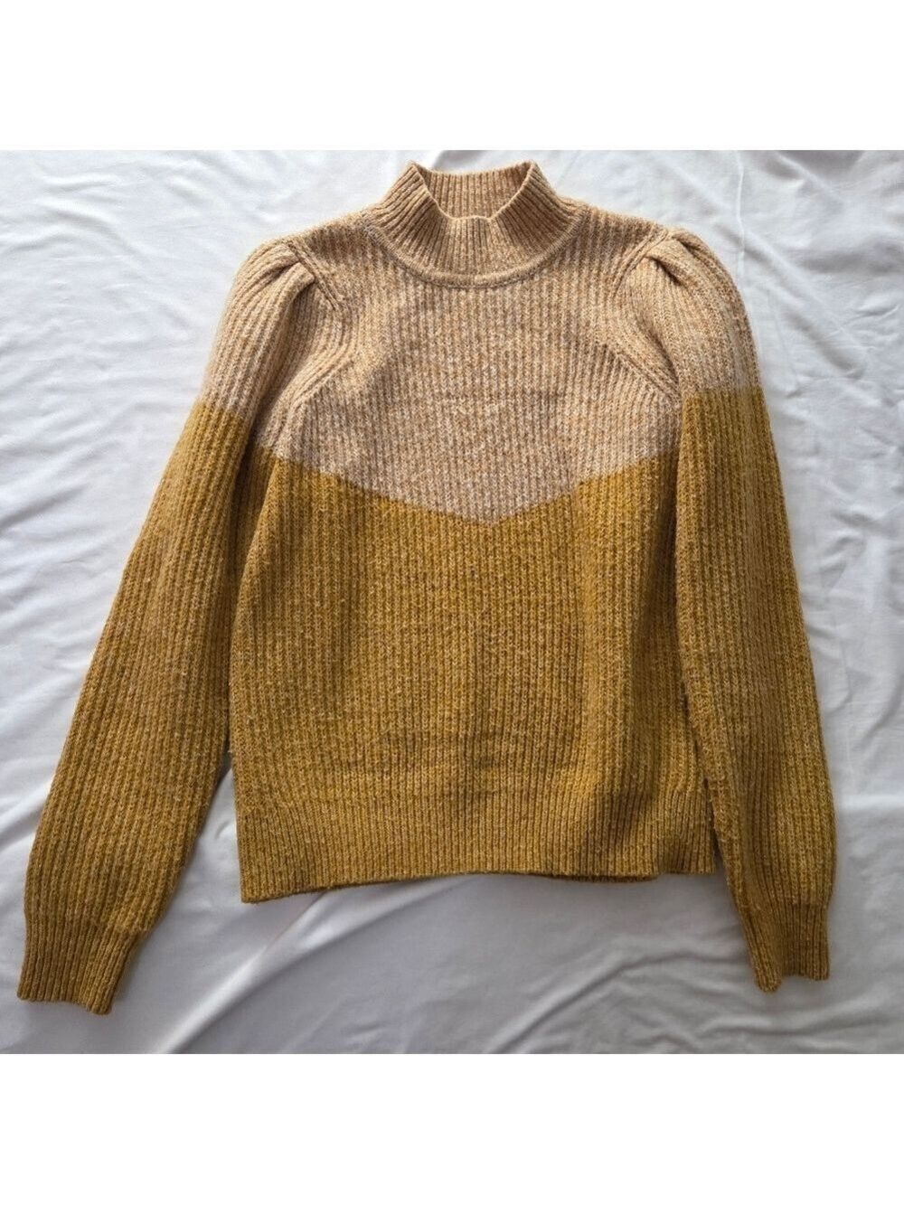 Vero Moda Color Block Long Sleeves Mock Neck Sweater Mustard Yellow Medium